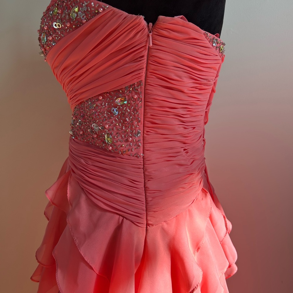Chic Coral Ruffled Prom Dress - Picture 7 of 11
